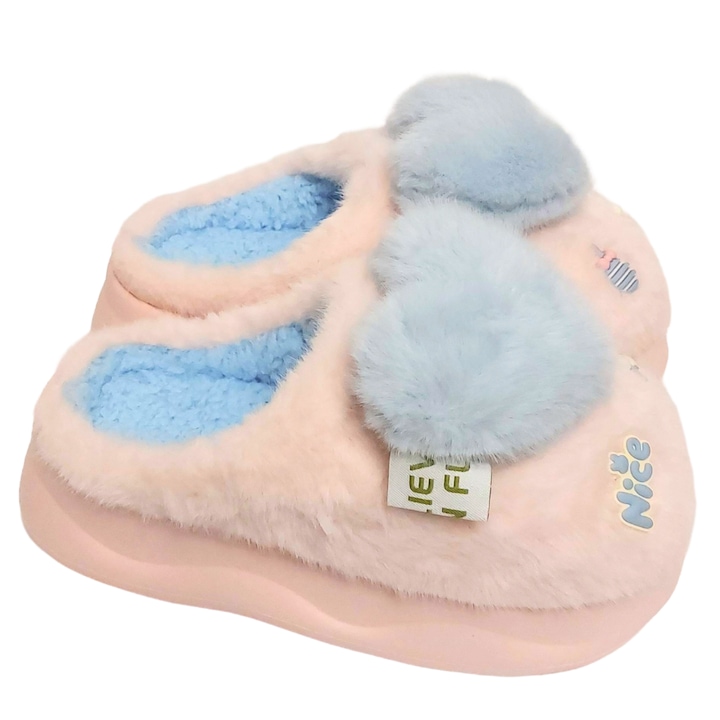 Papuci Dama Pufosi Talpa Groasa Cusuta Spuma EVA, Moi si Confortabili, Roz/Blue Sky, 37-38