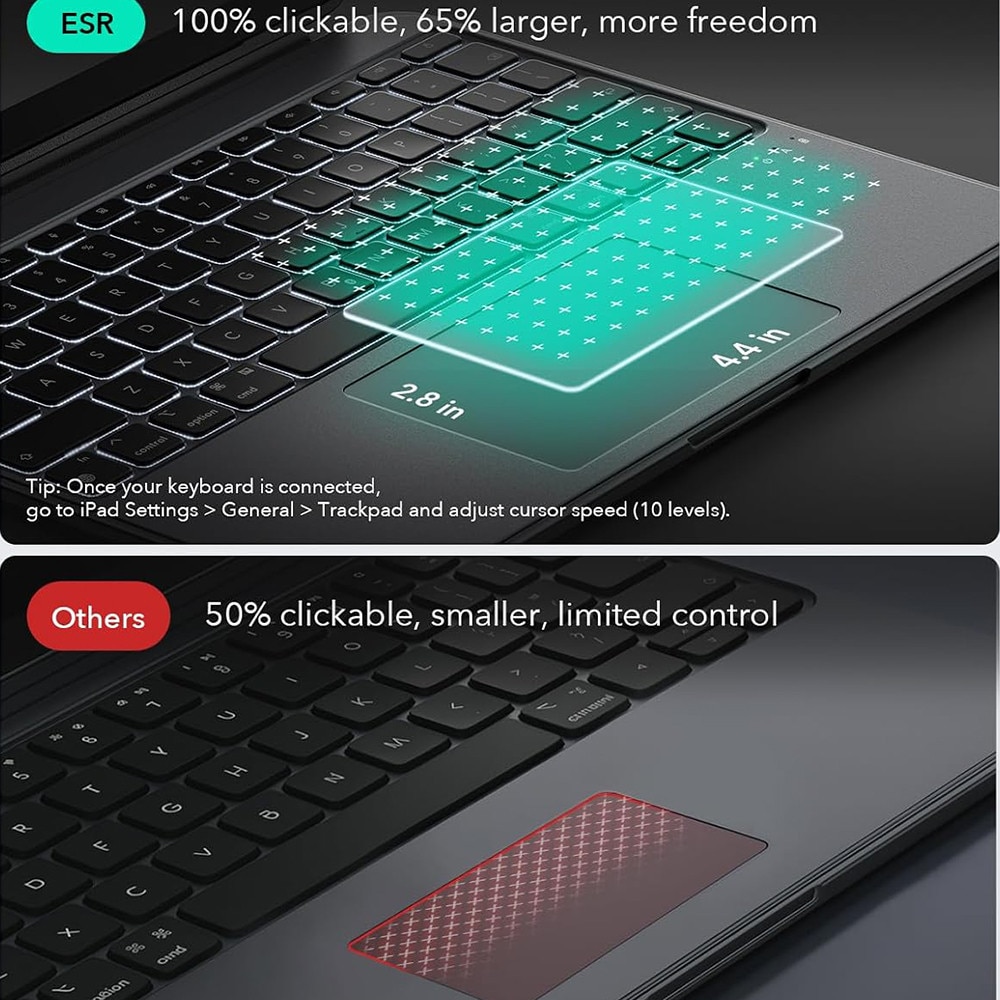 Husa pentru iPad Air 11 2024 / 2025 M2, M3 11 inch ESR Shift cu Tastatura magnetica iluminata detasabila, Trackpad Mare, Mod Portret / Landscape, slot stylus – Dark Gray