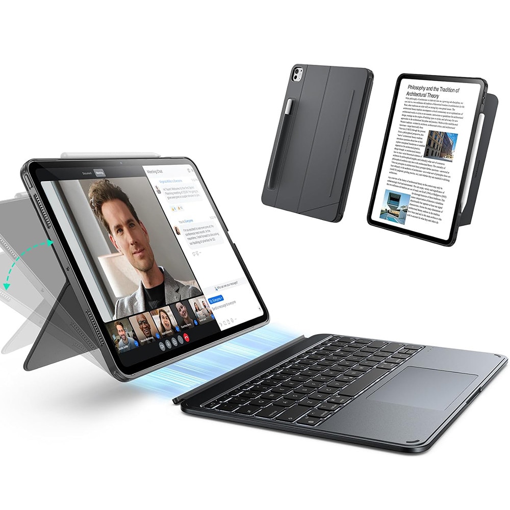 Husa pentru iPad Air 11 2024 / 2025 M2, M3 11 inch ESR Shift cu Tastatura magnetica iluminata detasabila, Trackpad Mare, Mod Portret / Landscape, slot stylus – Dark Gray