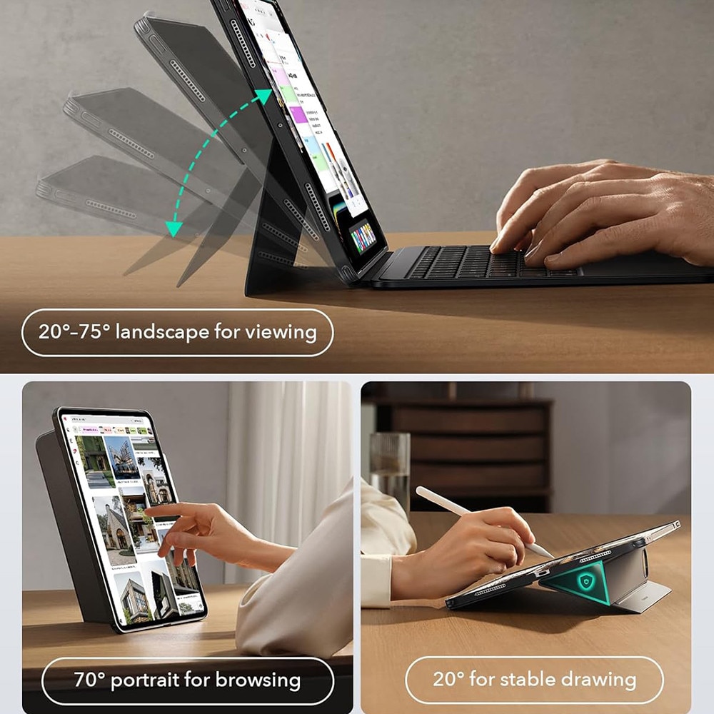 Husa pentru iPad Air 11 2024 / 2025 M2, M3 11 inch ESR Shift cu Tastatura magnetica iluminata detasabila, Trackpad Mare, Mod Portret / Landscape, slot stylus – Dark Gray