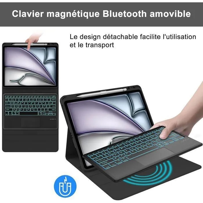 Husa cu tastatura pentru iPad Air 11 2025 M3 / 2024 M2 / Generatia 4-5, 10.9 inch – Bluetooth, touchpad, iluminare RGB