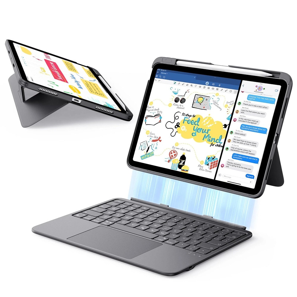 Husa pentru iPad 11 2025 11 inch ESR Flex cu Tastatura Magnetica detasabila Ultra-Subtire, Trackpad Mare, Mod Scriere/Vizionare – Dark Gray