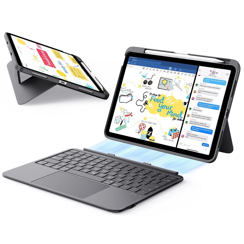 Husa pentru iPad Air 11" (M3/M2 & Gen 5/4) ESR Flex cu Tastatura Magnetica detasabila, Trackpad Mare, Mod Scriere/Vizionare – Dark Gray