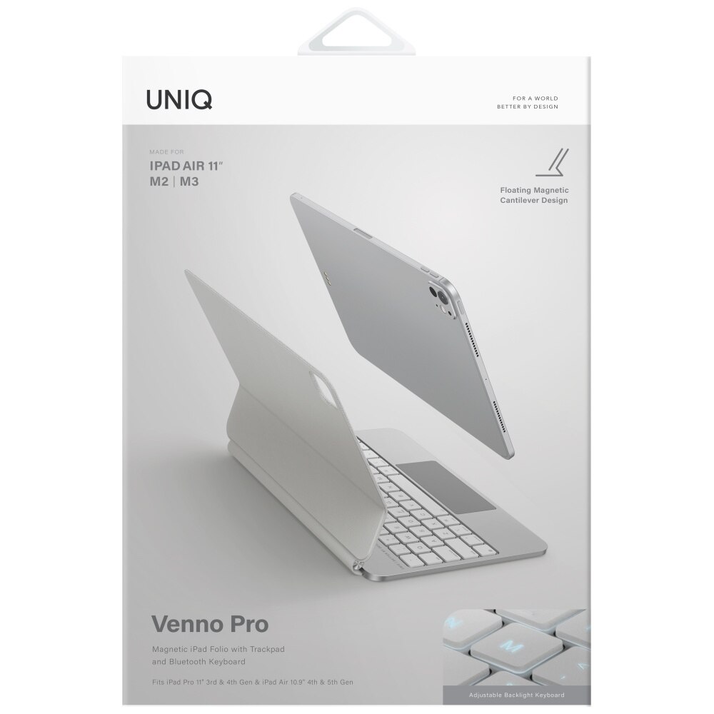 Husa cu tastatura UNIQ Venno Pro compatibila cu iPad Air 11 inch 2024 /2025 / iPad Air 10.9 inch 2022/2020, Alb