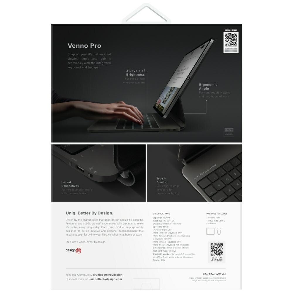 Husa cu tastatura UNIQ Venno Pro compatibila cu iPad Pro 11 inch 2024, Negru