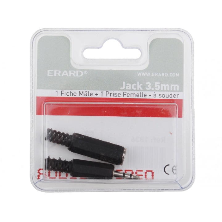 Адаптер Erard, 1 x жак 3.5мм мъжки + 1 x жак 3.5мм женски, компактен, за TV/аудио/видео