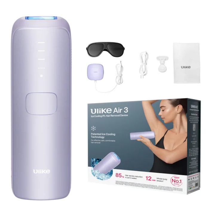 Epilator IPL Ulike Air 3 Lavender Purple cu Tehnologie Sapphire Ice Cooling, pentru Fata si Corp