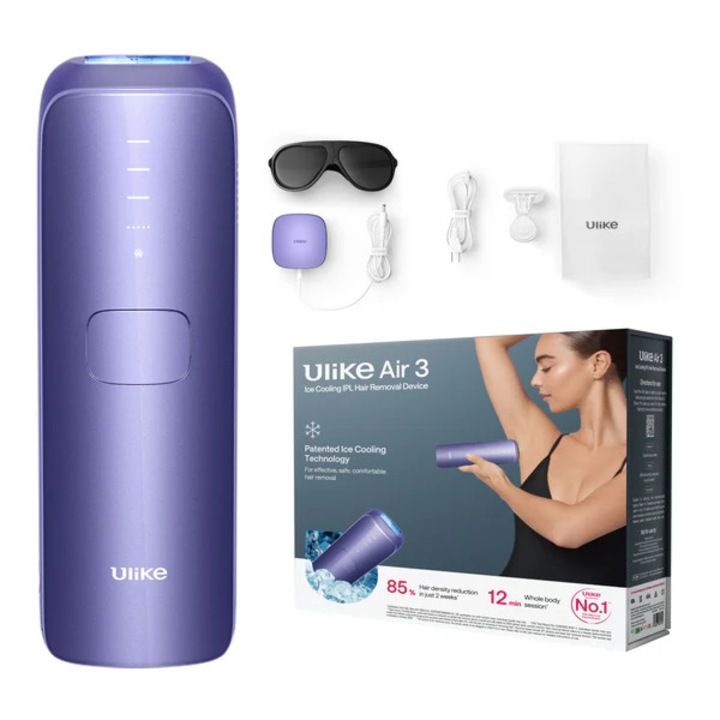 Epilator IPL Ulike Air 3 Deep Purple cu Tehnologie Sapphire Ice Cooling, pentru Fata si Corp