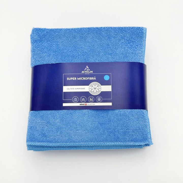 Set Lavete Super Microfibra Acticlin, 5 buc/set, 40x40cm, Reutilizabile, Albastre