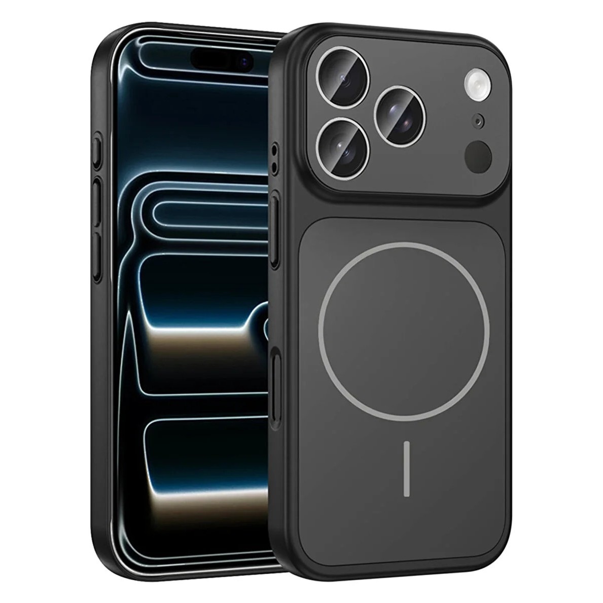 Husa pentru iPhone 17 Pro Max, GlassLook, compatibil cu MagSafe, Premium, Ultra Subtire, Negru