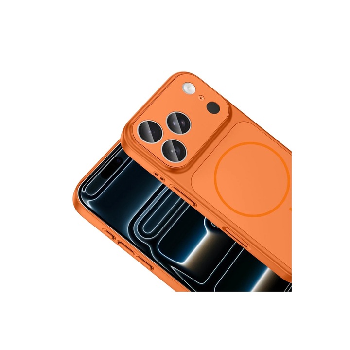 Husa pentru iPhone 17 Pro Max, GlassLook, compatibil cu MagSafe, Premium, Ultra Subtire, Portocaliu