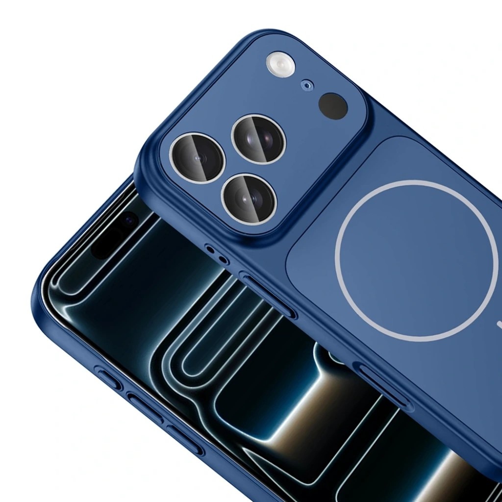 Husa pentru iPhone 17, GlassLook, compatibil cu MagSafe, Premium, Ultra Subtire, Albastru