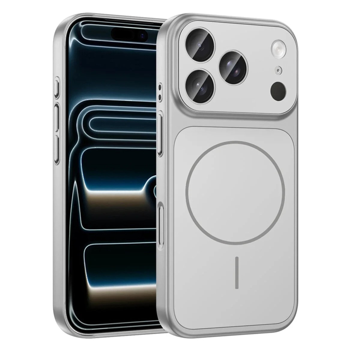 Husa pentru iPhone 17, GlassLook, compatibil cu MagSafe, Premium, Ultra Subtire, Argintiu