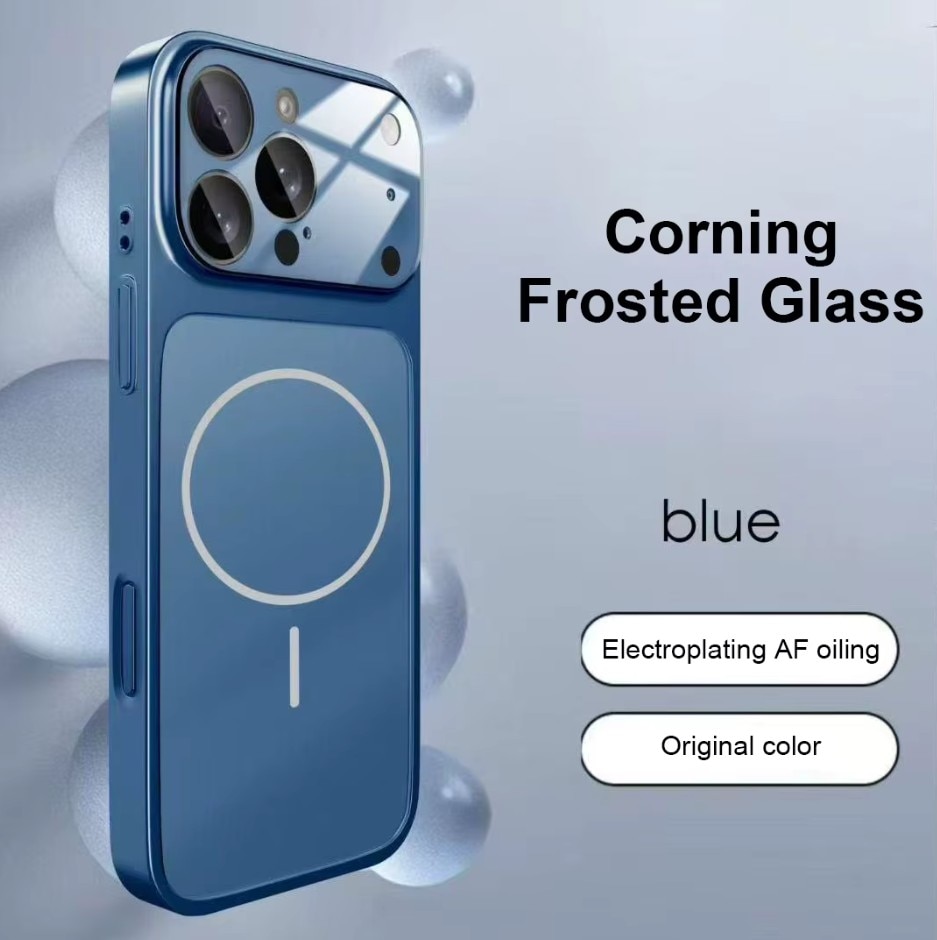 Husa pentru iPhone 17, GlassLook, compatibil cu MagSafe, Premium, Ultra Subtire, Albastru
