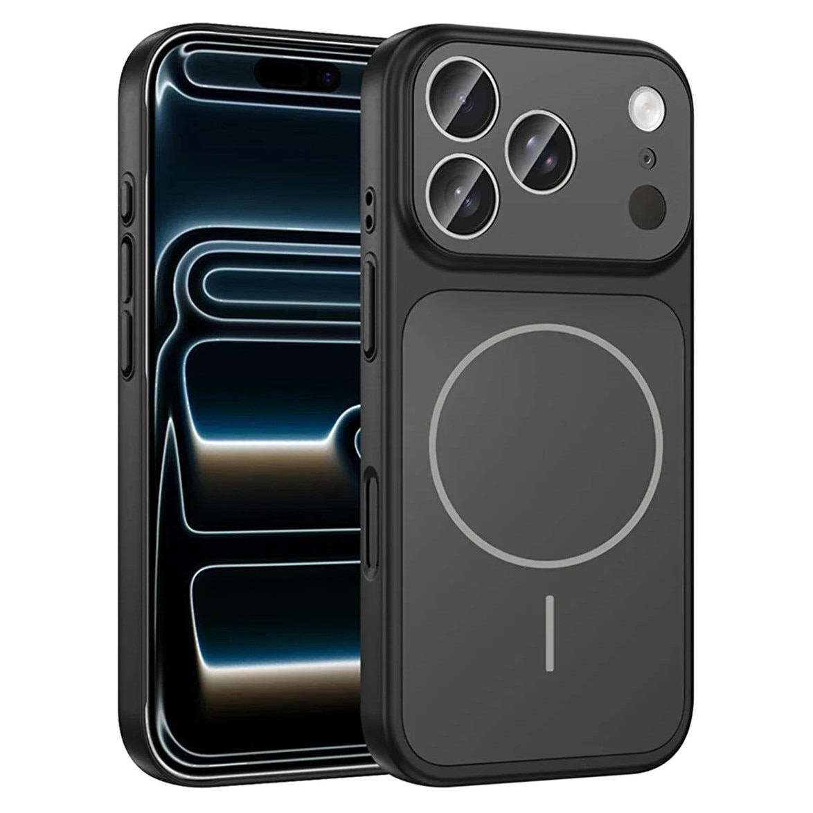 Husa Skin compatibil cu iPhone 16 Pro pentru Transformare in iPhone 17 Pro, GlassLook, compatibil cu MagSafe, Premium, Negru