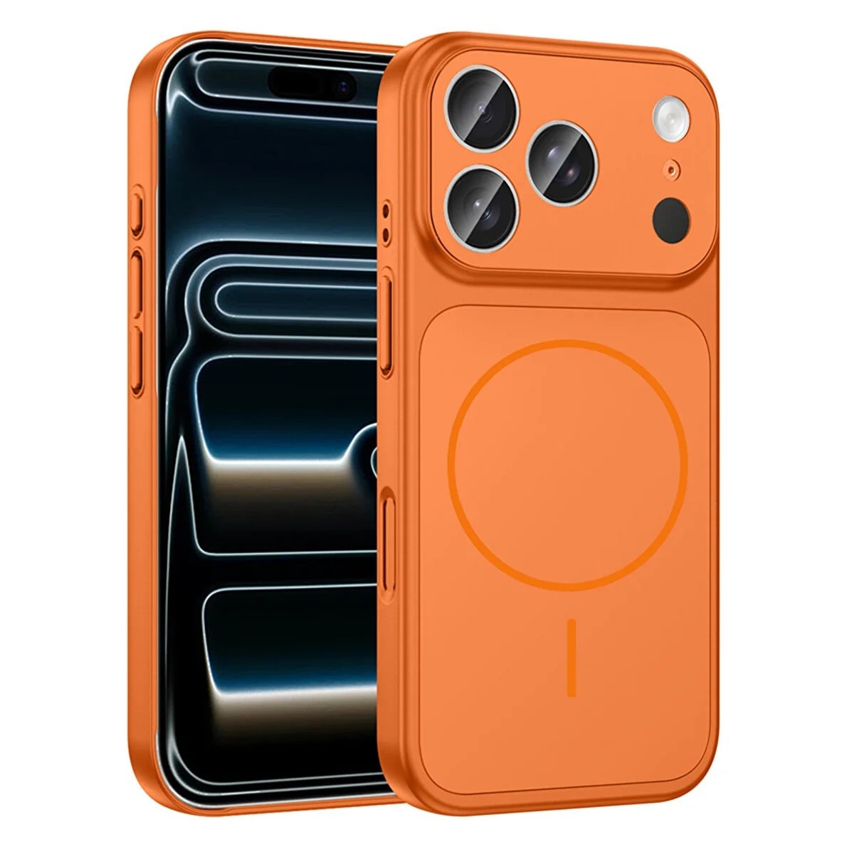 Husa Skin compatibil cu iPhone 16 Pro pentru Transformare in iPhone 17 Pro, GlassLook, compatibil cu MagSafe, Premium, Portocaliu