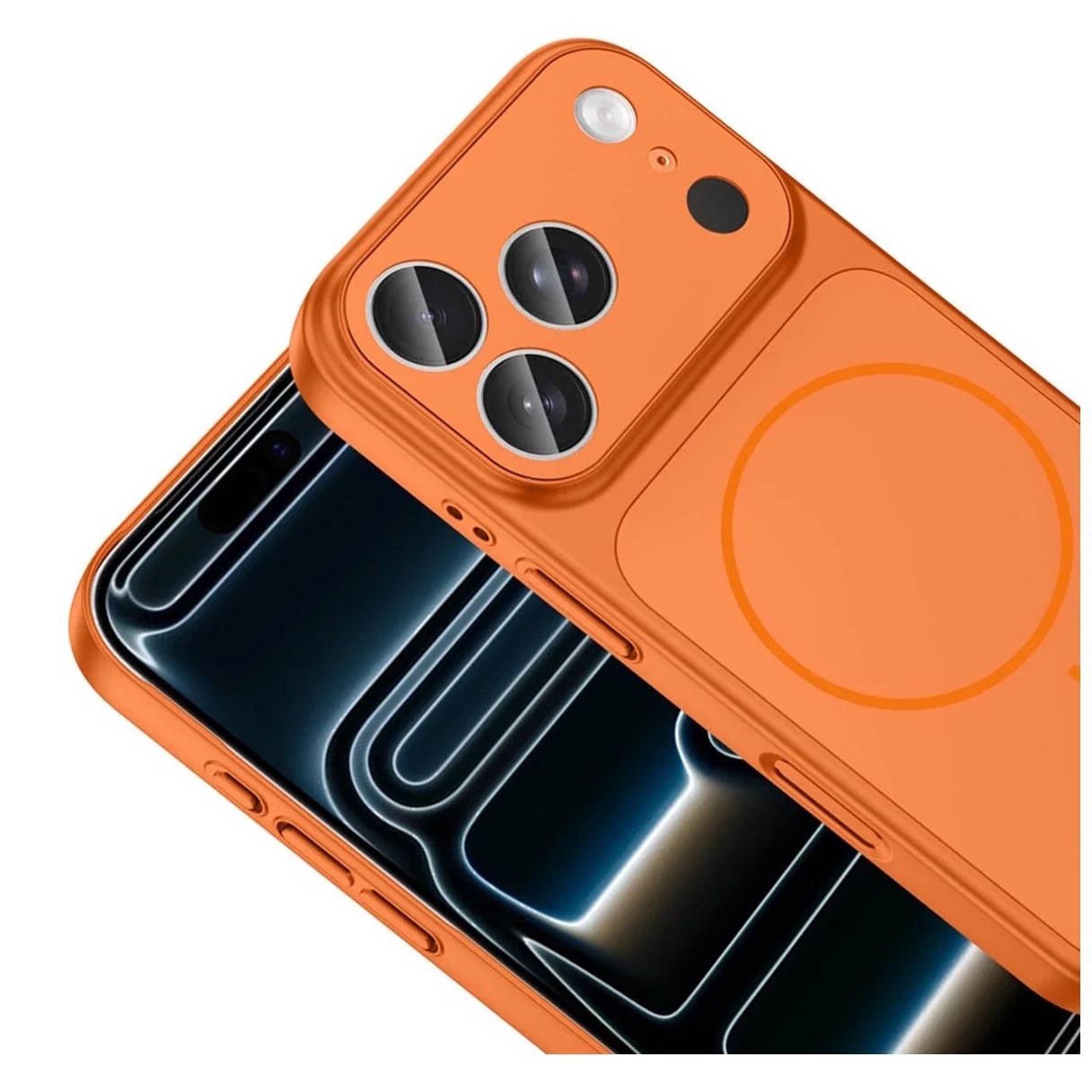 Husa Skin compatibil cu iPhone 16 Pro pentru Transformare in iPhone 17 Pro, GlassLook, compatibil cu MagSafe, Premium, Portocaliu