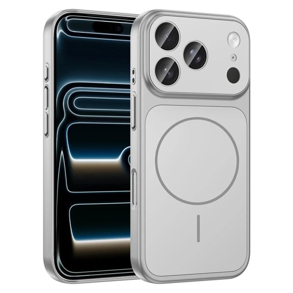 Husa pentru iPhone 17 Pro, GlassLook, compatibil cu MagSafe, Premium, Ultra Subtire, Argintiu