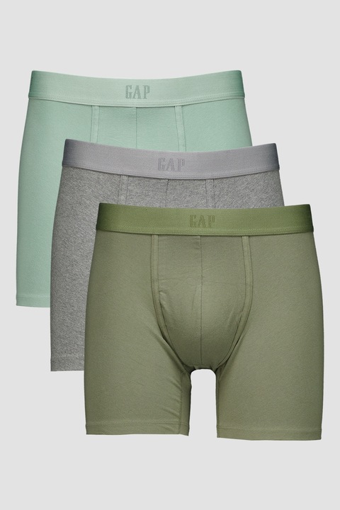 GAP, Set de boxeri din amestec de bumbac organic - 3 perechi, Verde/Gri