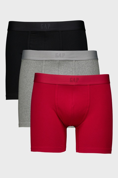 GAP, Set de boxeri din amestec de bumbac organic - 3 perechi, Rosu/Negru/Gri