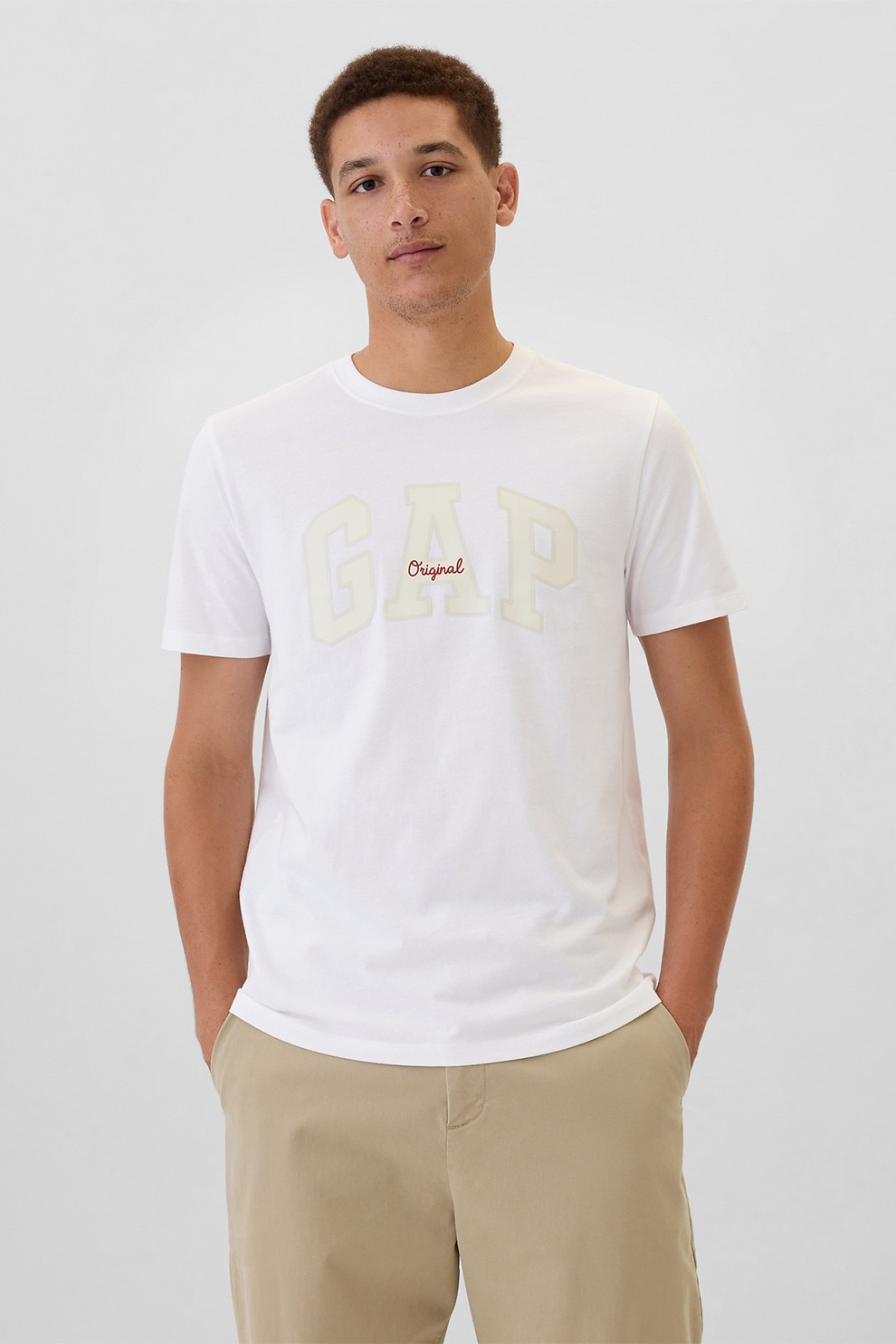 GAP, Tricou cu imprimeu logo, Galben pal, Alb optic, M