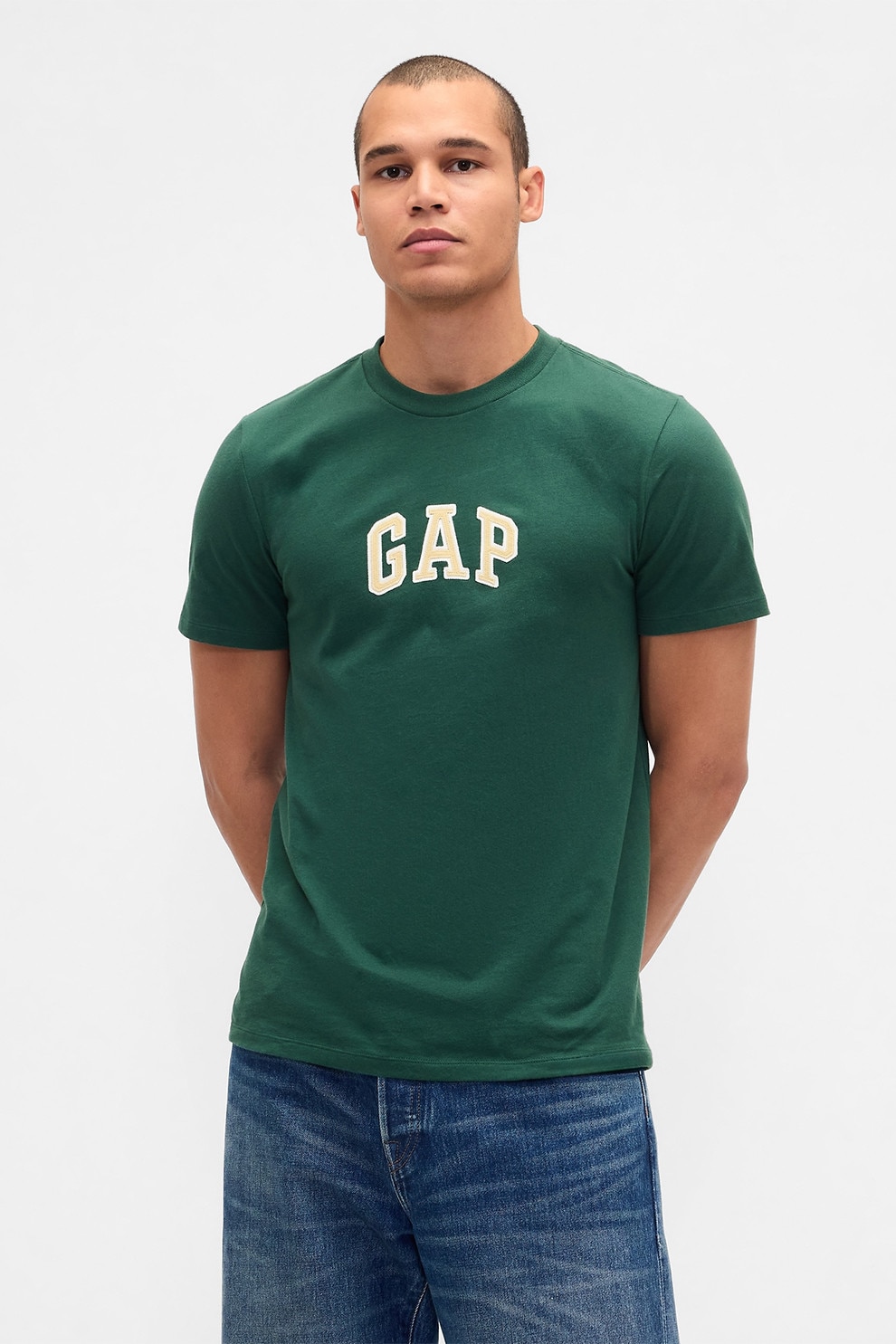 GAP, Tricou de bumbac cu logo, Verde englez, L