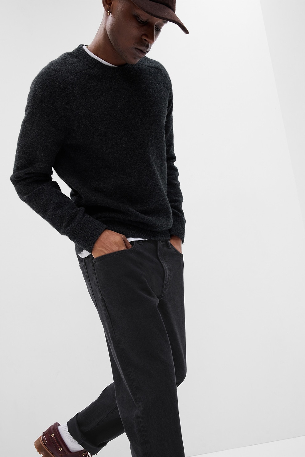 GAP, Blugi cu croiala dreapta si talie medie, Negru, W33-L32