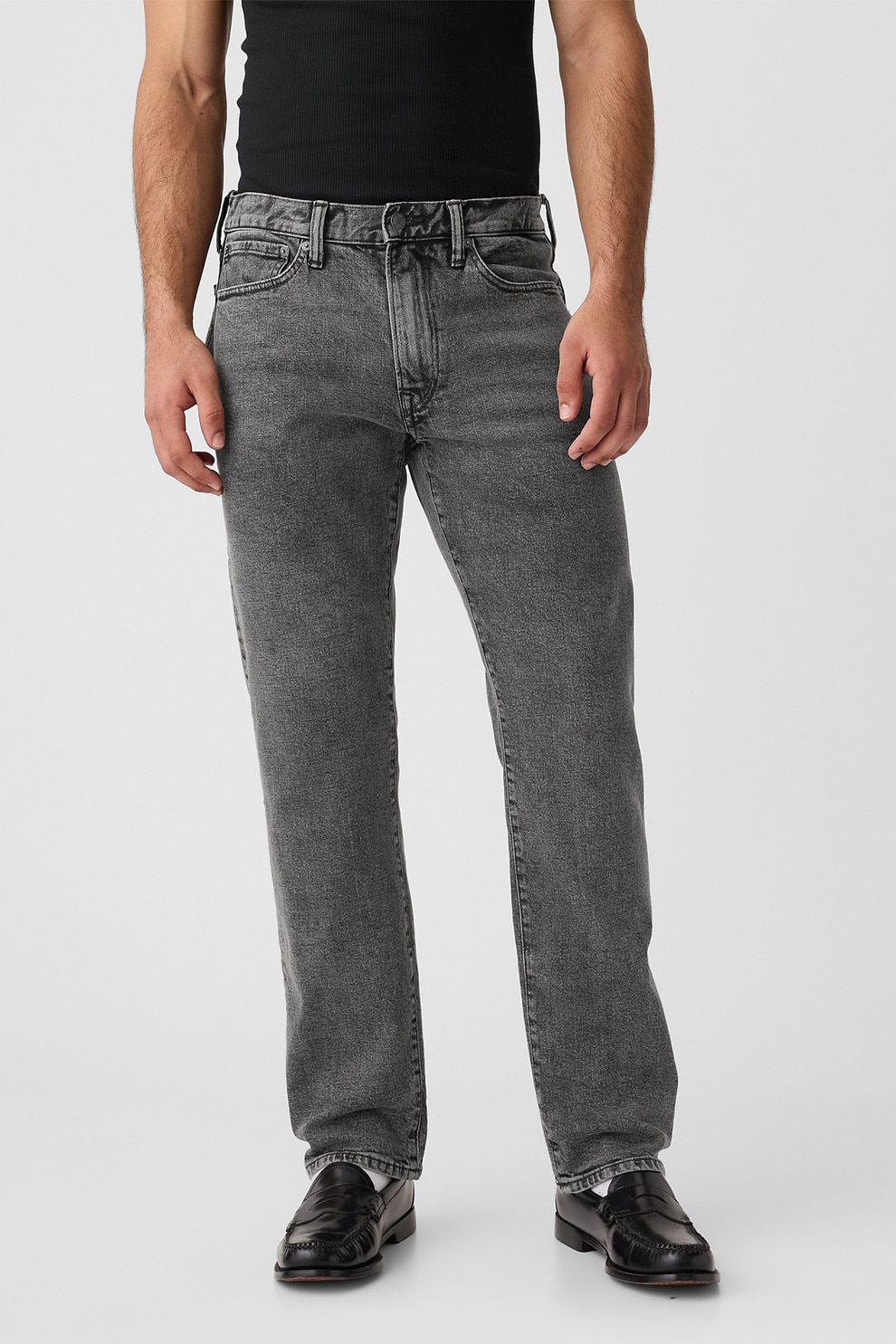 GAP, Blugi regular fit cu talie medie, Gri inchis, W33-L32