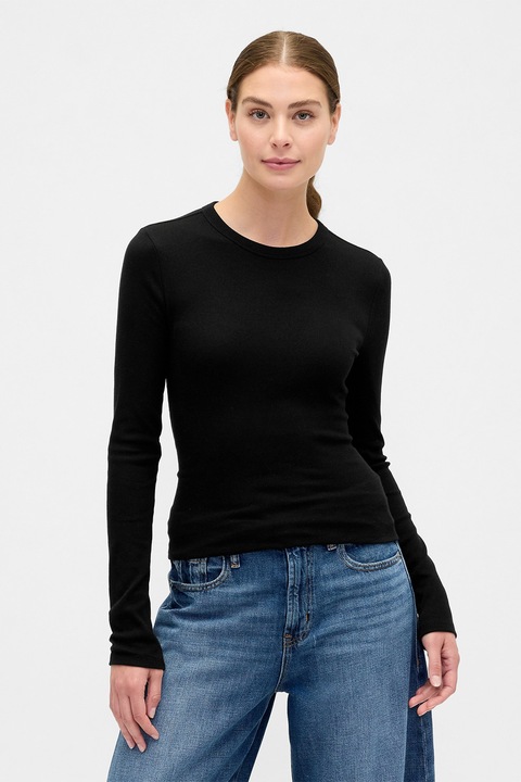 GAP, Bluza striata cu decolteu la baza gatului, Negru