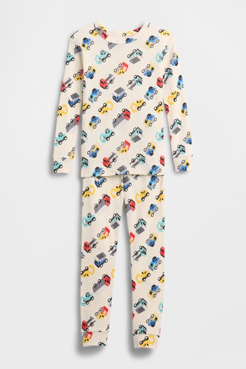 GAP, Pijama de bumbac organic cu masini, Rosu vermillion/Albastru deschis/Bej deschis