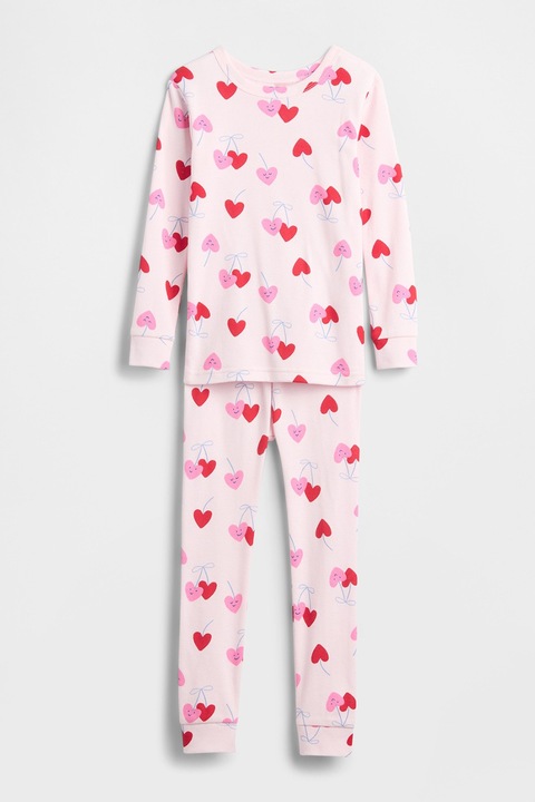 GAP, Pijama de bumbac organic cu inimi, Rosu vermillion/Roz pal