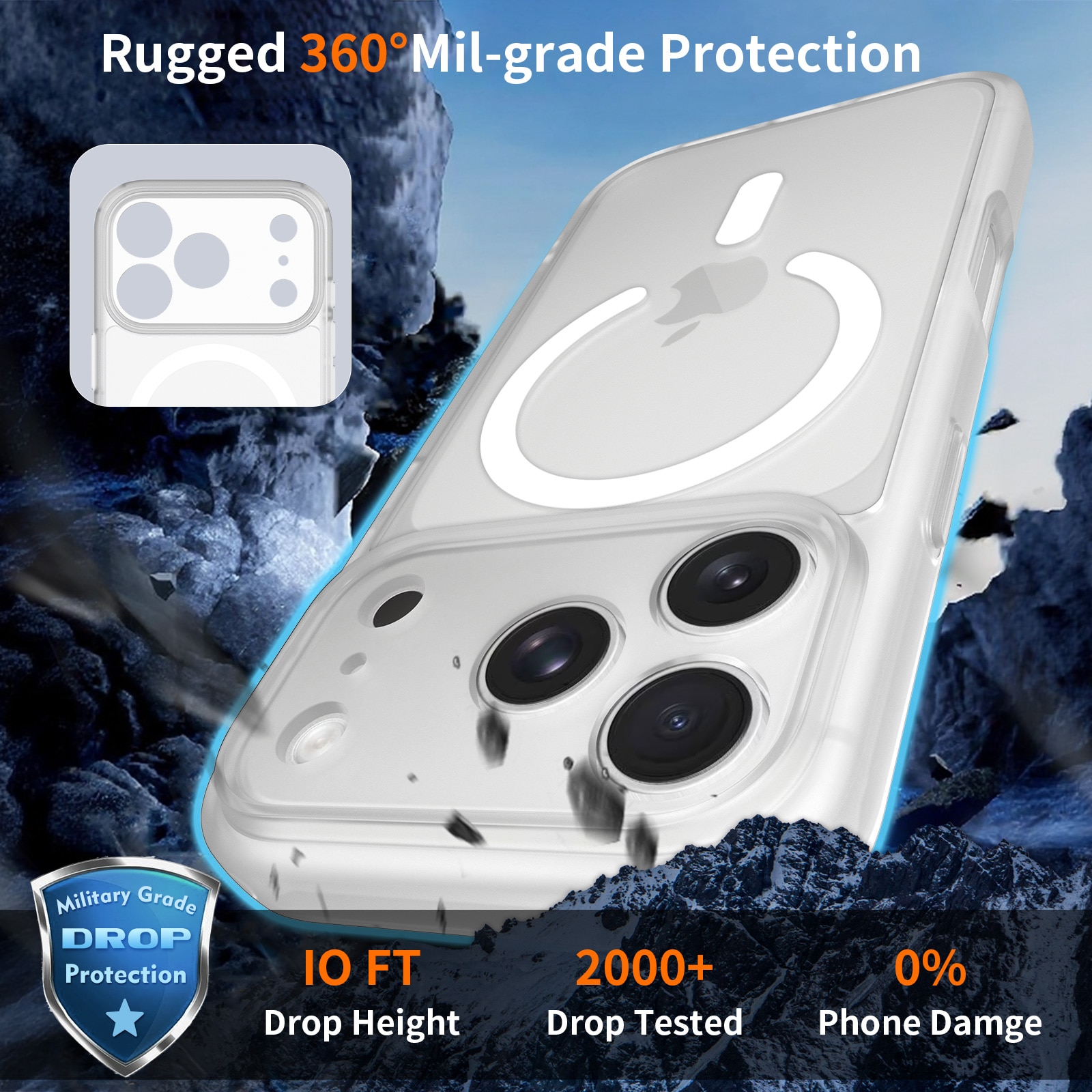 Husa de protectie pentru iPhone 17 Pro, Omelivon, MagSafe, Protectie completa, Anti-Soc, Decupaje Precise, Incarcare Wireless, Alb Transparent