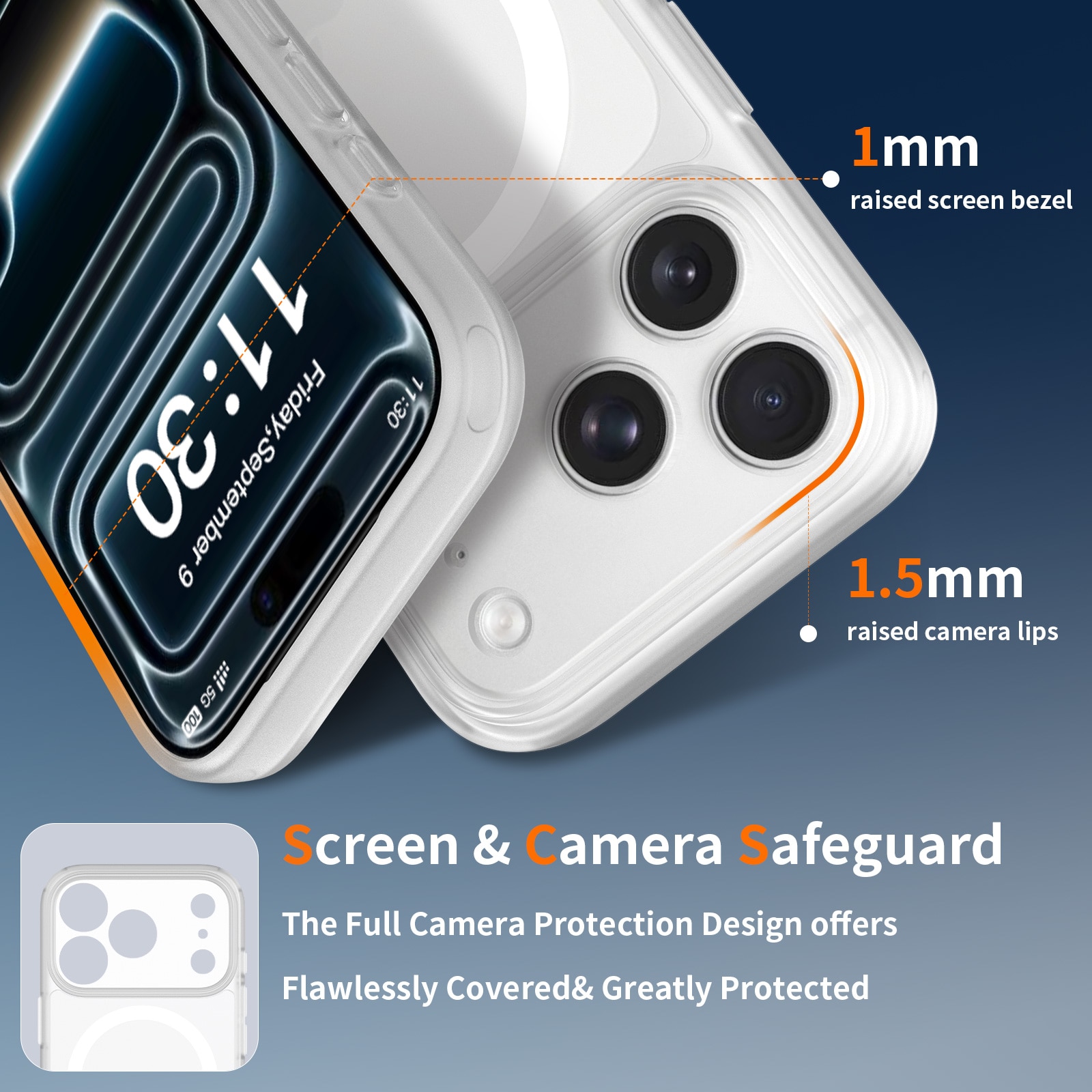Husa de protectie pentru iPhone 17 Pro, Omelivon, MagSafe, Protectie completa, Anti-Soc, Decupaje Precise, Incarcare Wireless, Alb Transparent