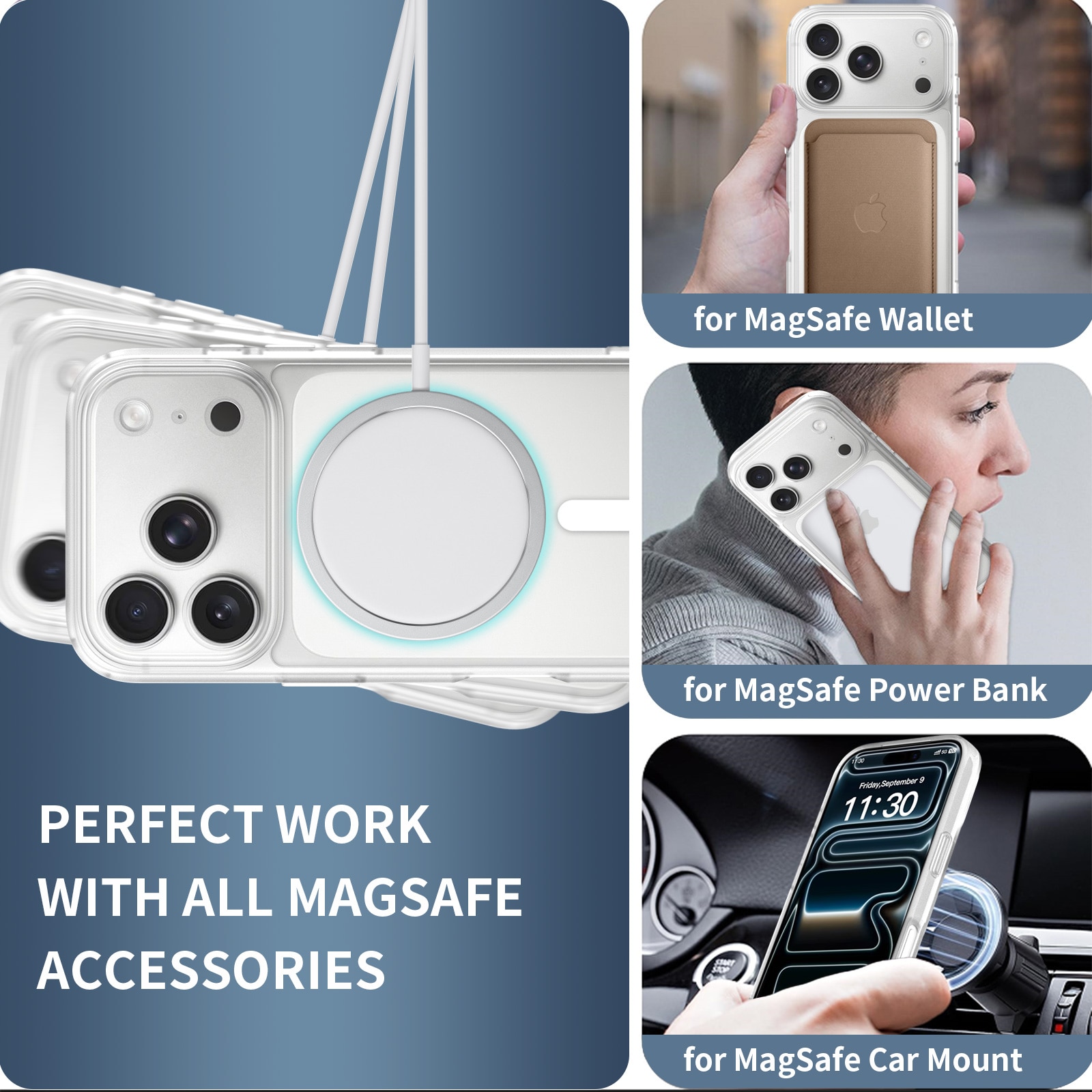 Husa de protectie pentru iPhone 17 Pro, Omelivon, MagSafe, Protectie completa, Anti-Soc, Decupaje Precise, Incarcare Wireless, Alb Transparent