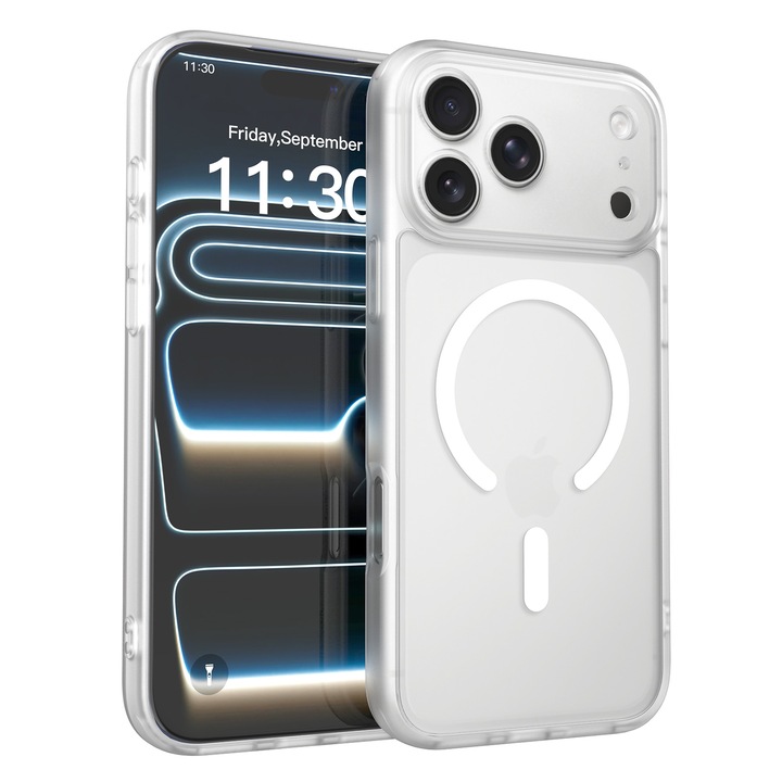 Husa de protectie pentru iPhone 17 Pro Max / iPhone 18 Pro Max, Omelivon, MagSafe, Protectie completa, Anti-Soc, Decupaje Precise, Incarcare Wireless, Alb Transparent