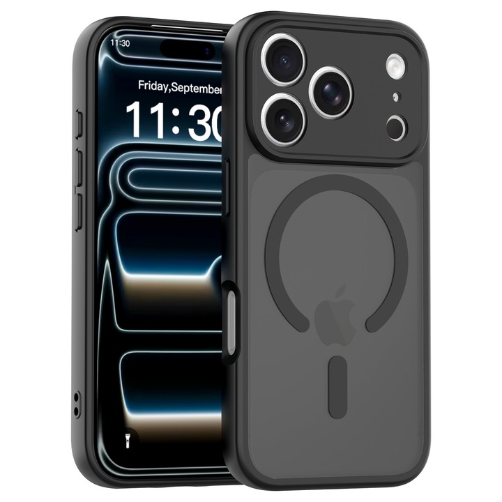 Husa de protectie pentru iPhone 17 Pro, Omelivon, MagSafe, Protectie completa, Anti-Soc, Decupaje Precise, Incarcare Wireless, Negru