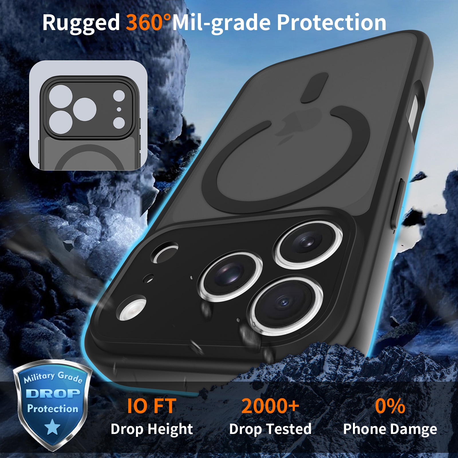 Husa de protectie pentru iPhone 17 Pro, Omelivon, MagSafe, Protectie completa, Anti-Soc, Decupaje Precise, Incarcare Wireless, Negru