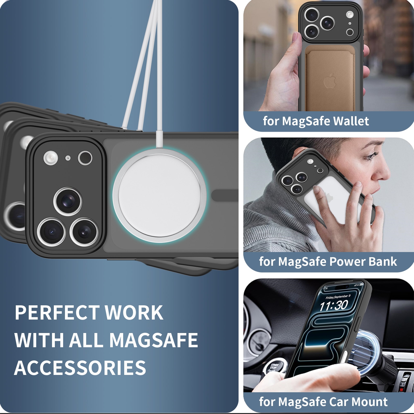 Husa de protectie pentru iPhone 17 Pro, Omelivon, MagSafe, Protectie completa, Anti-Soc, Decupaje Precise, Incarcare Wireless, Negru