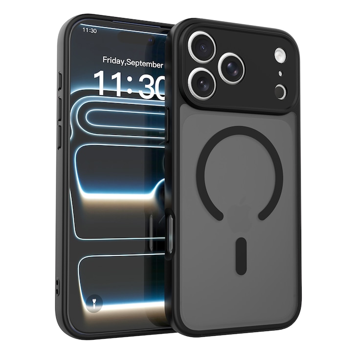 Husa de protectie pentru iPhone 17 Pro Max, Omelivon, MagSafe, Protectie completa, Anti-Soc, Decupaje Precise, Incarcare Wireless, Negru
