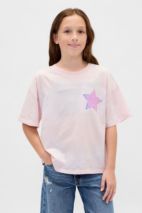 GAP, Póló kétoldalú flitterekkel, Fekete/Pasztellrózsaszín/Világoskék