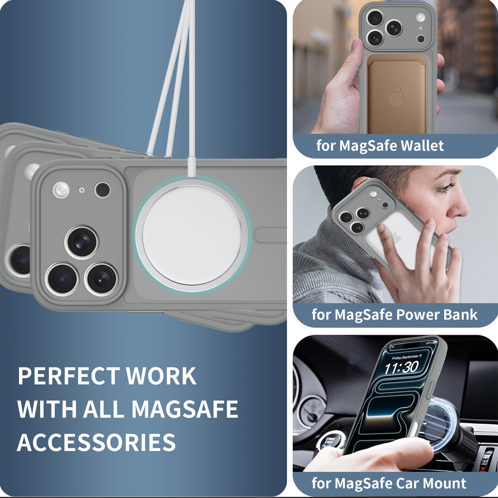 Husa de protectie pentru iPhone 17 Pro, Omelivon, MagSafe, Protectie completa, Anti-Soc, Decupaje Precise, Incarcare Wireless, Gri inchis