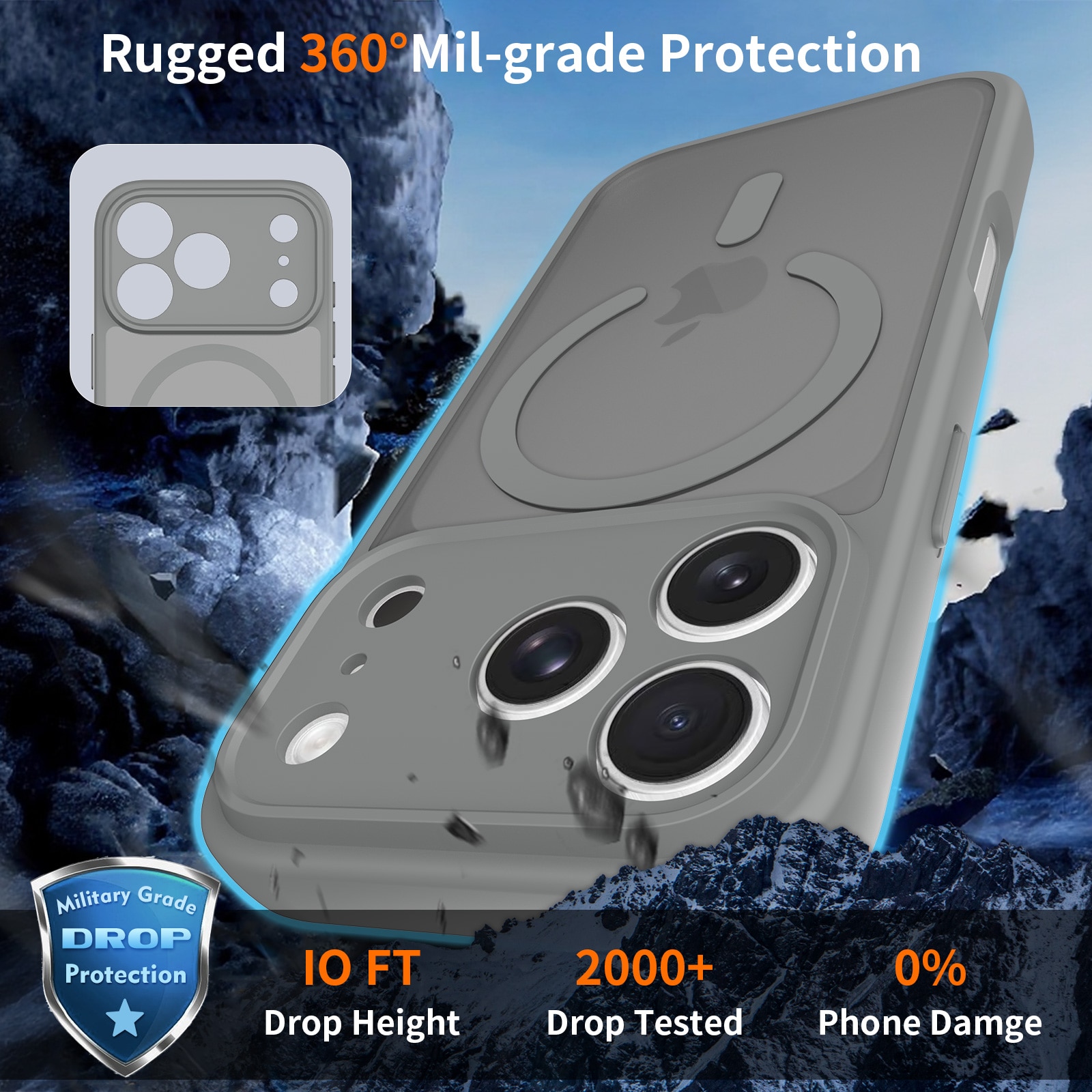 Husa de protectie pentru iPhone 17 Pro, Omelivon, MagSafe, Protectie completa, Anti-Soc, Decupaje Precise, Incarcare Wireless, Gri inchis