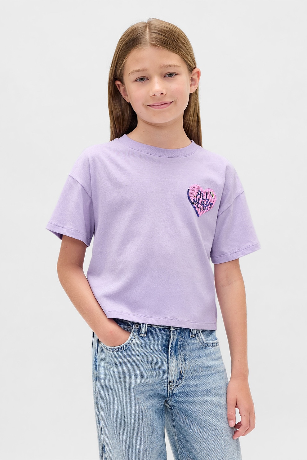 GAP, Tricou cu paiete reversibile, Lila, 130 CM