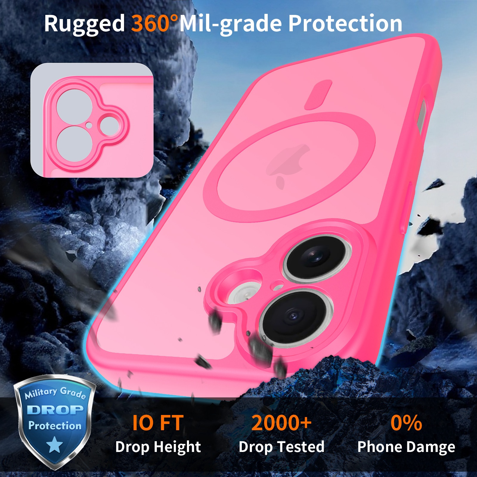 Husa de protectie pentru iPhone 17, Omelivon, MagSafe, Protectie completa, Anti-Soc, Decupaje Precise, Incarcare Wireless, Roz aprins