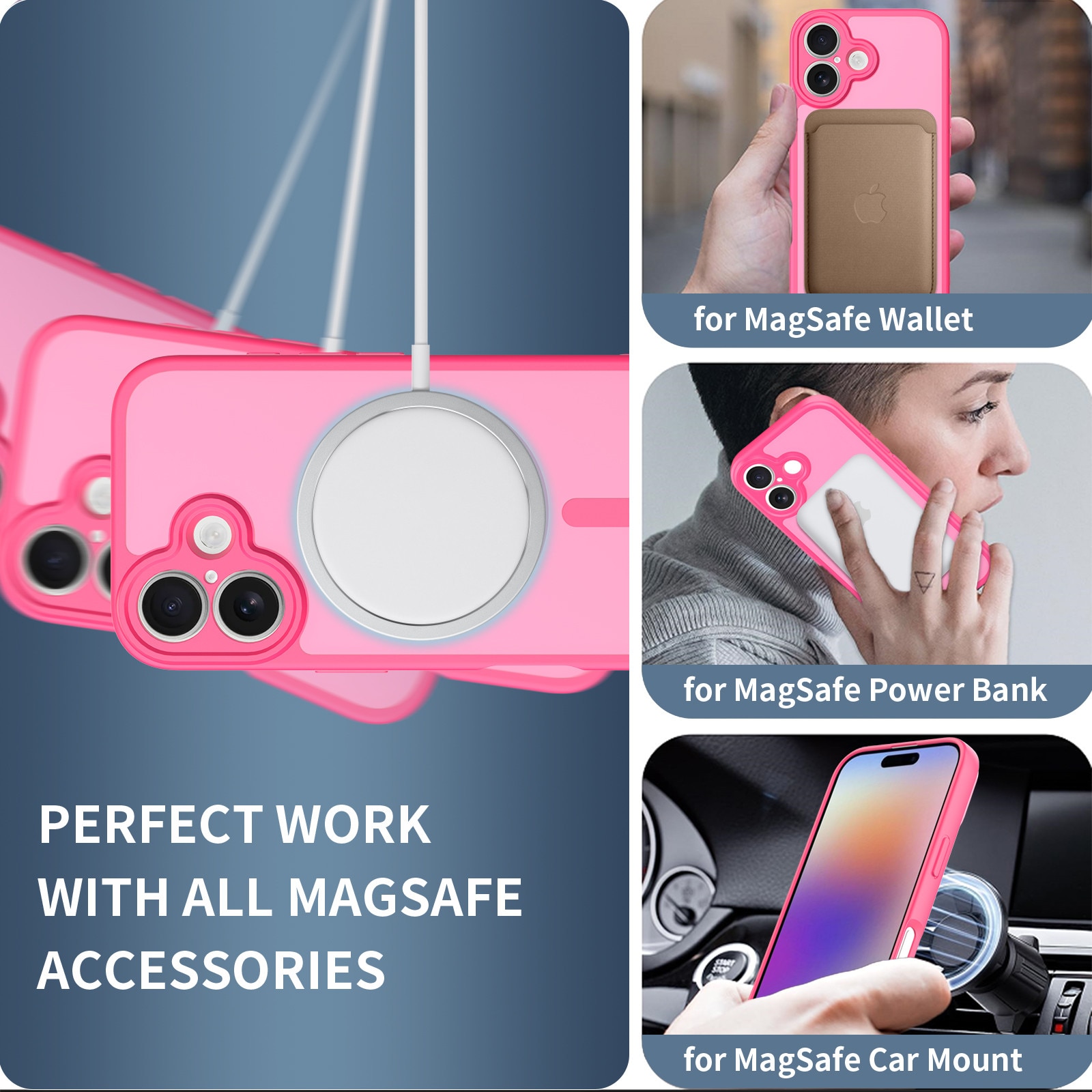 Husa de protectie pentru iPhone 17, Omelivon, MagSafe, Protectie completa, Anti-Soc, Decupaje Precise, Incarcare Wireless, Roz aprins