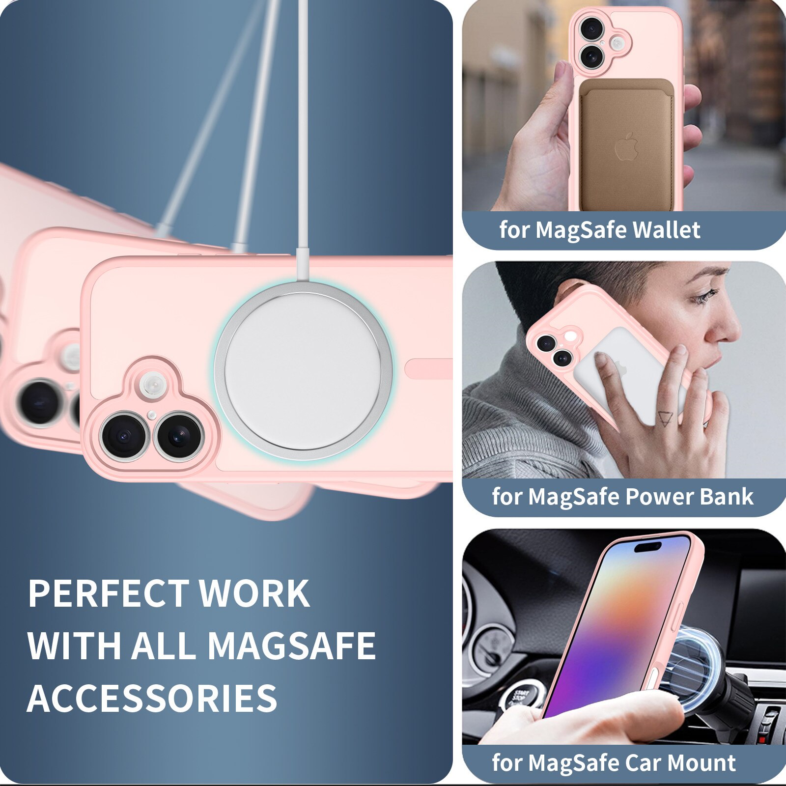 Husa de protectie pentru iPhone 17, Omelivon, MagSafe, Protectie completa, Anti-Soc, Decupaje Precise, Incarcare Wireless, Roz deschis