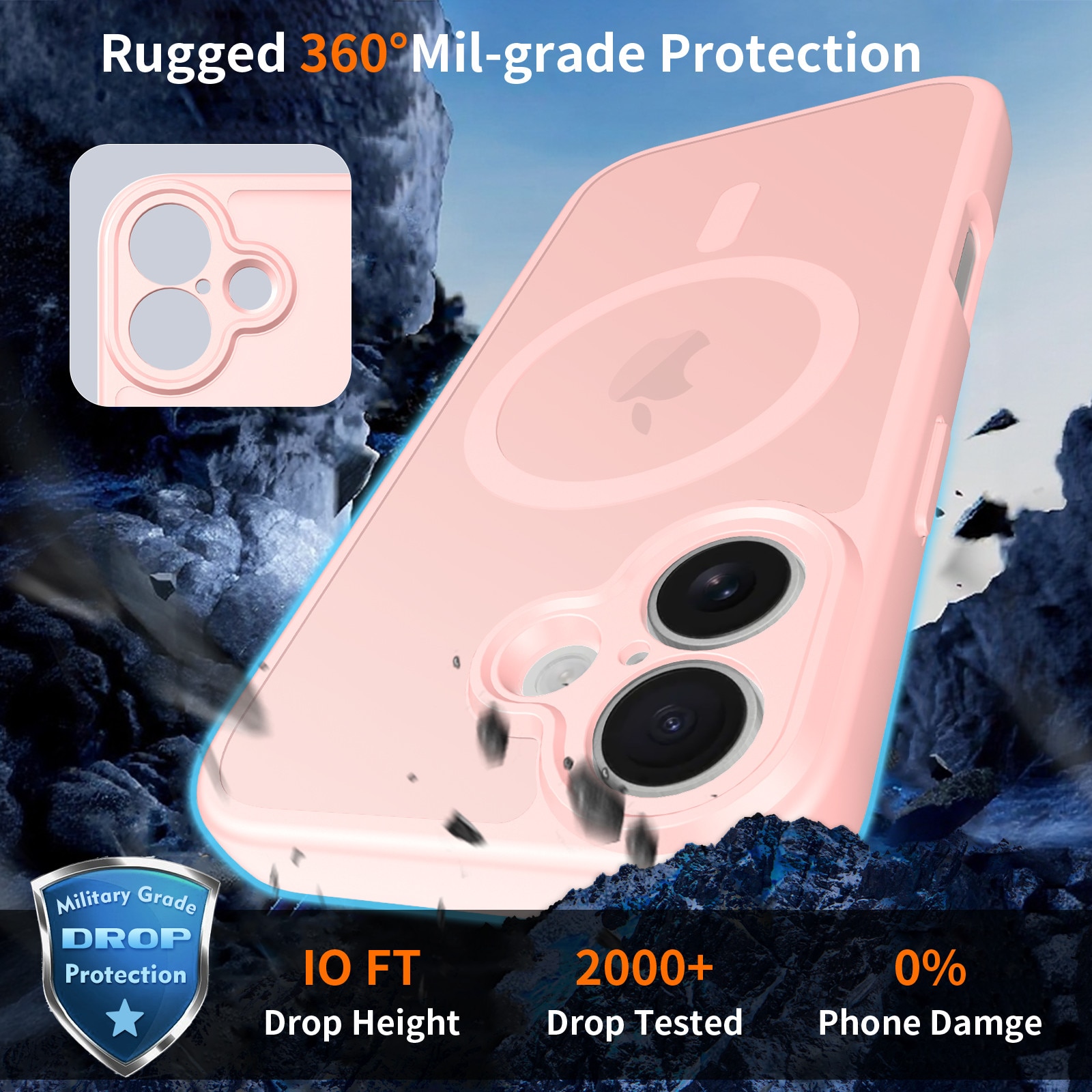 Husa de protectie pentru iPhone 17, Omelivon, MagSafe, Protectie completa, Anti-Soc, Decupaje Precise, Incarcare Wireless, Roz deschis
