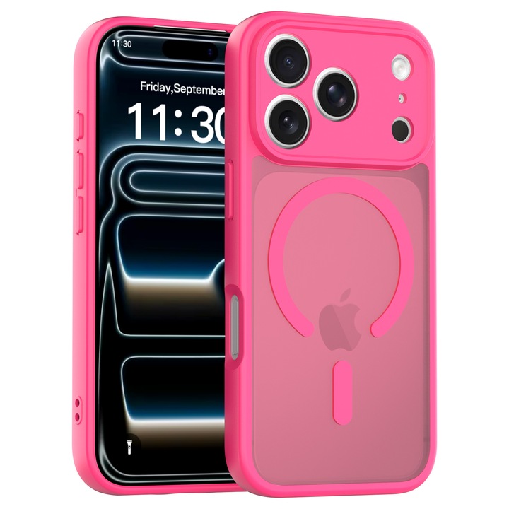 Husa de protectie pentru iPhone 17 Pro, Omelivon, MagSafe, Protectie completa, Anti-Soc, Decupaje Precise, Incarcare Wireless, Roz aprins