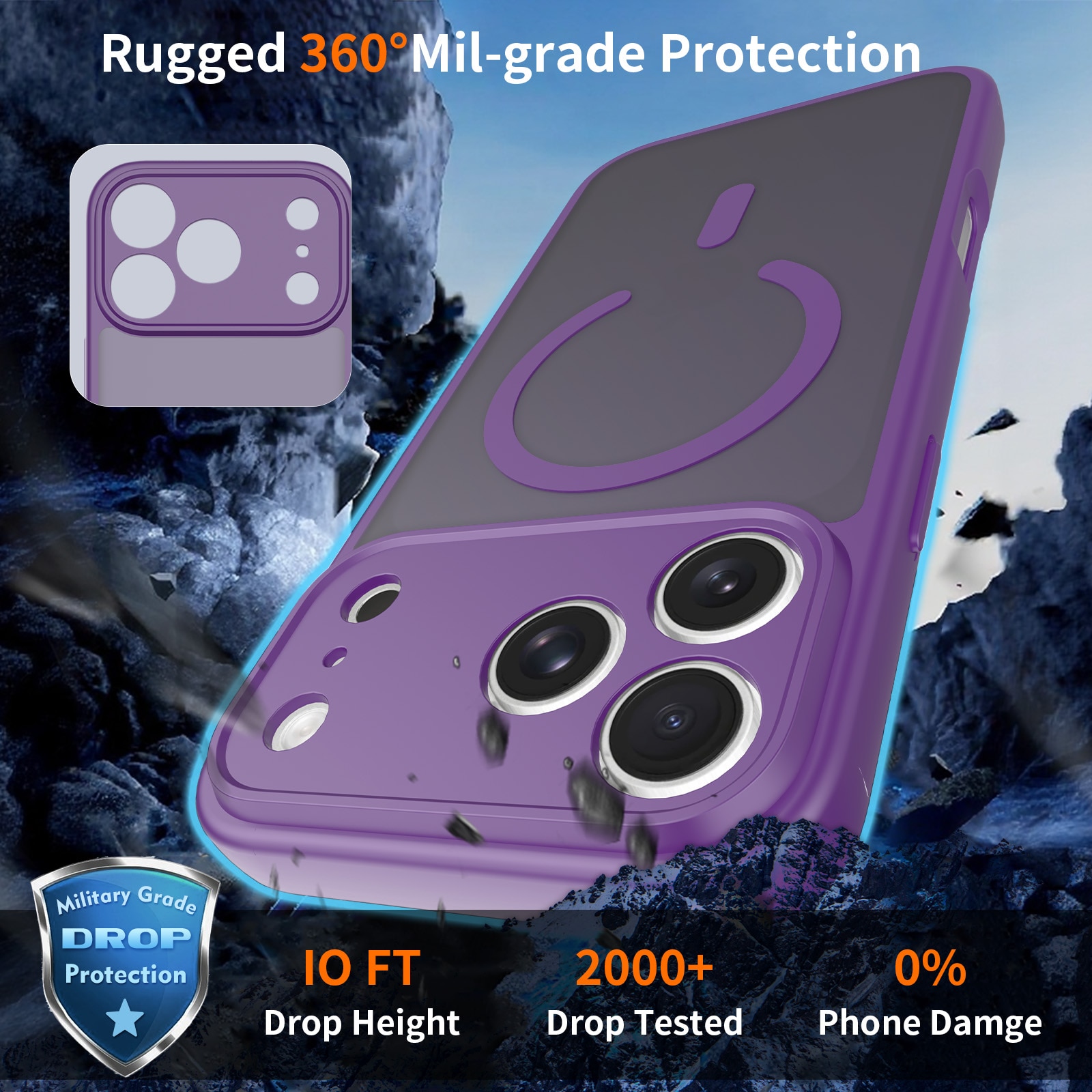 Husa de protectie pentru iPhone 17 Pro Max, Omelivon, MagSafe, Protectie completa, Anti-Soc, Decupaje Precise, Incarcare Wireless, Violet inchis
