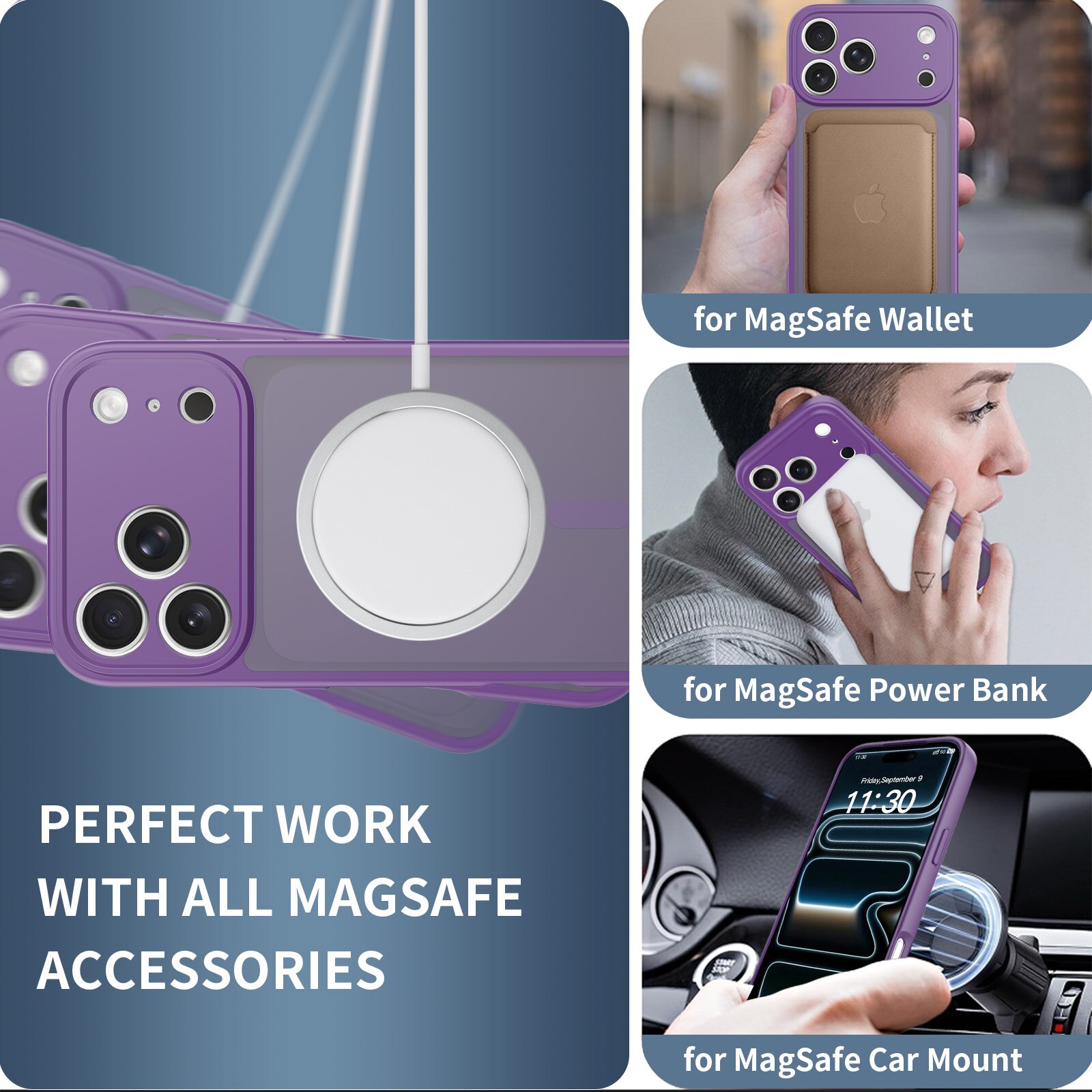 Husa de protectie pentru iPhone 17 Pro Max, Omelivon, MagSafe, Protectie completa, Anti-Soc, Decupaje Precise, Incarcare Wireless, Violet inchis